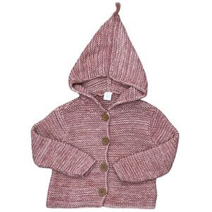 Nordstrom organic cotton chunky baby knit cardigan pixie hood 12m pink